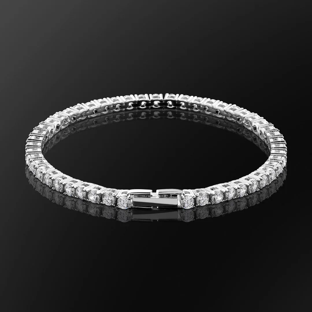 3mm CZ Diamond Tennis Bracelet for Men in White Gold KRKC