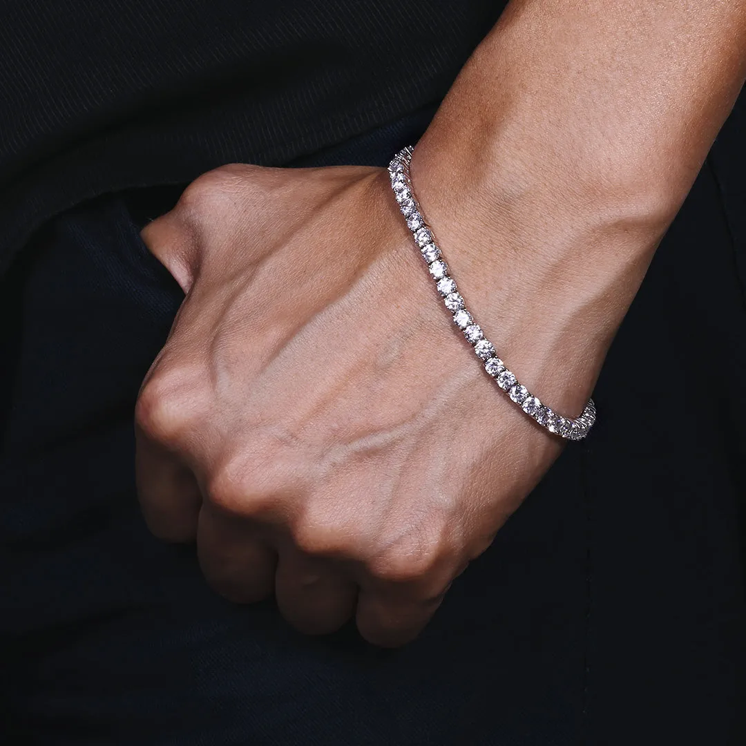 3mm CZ Diamond Tennis Bracelet for Men in White Gold KRKC