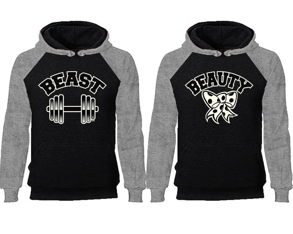 Beast and Beauty Couple Matching Raglan Hoodies,Design Contrast Hoodies