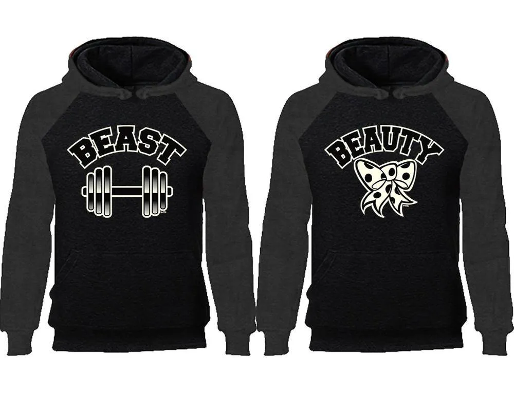 Beast and Beauty Couple Matching Raglan Hoodies,Design Contrast Hoodies