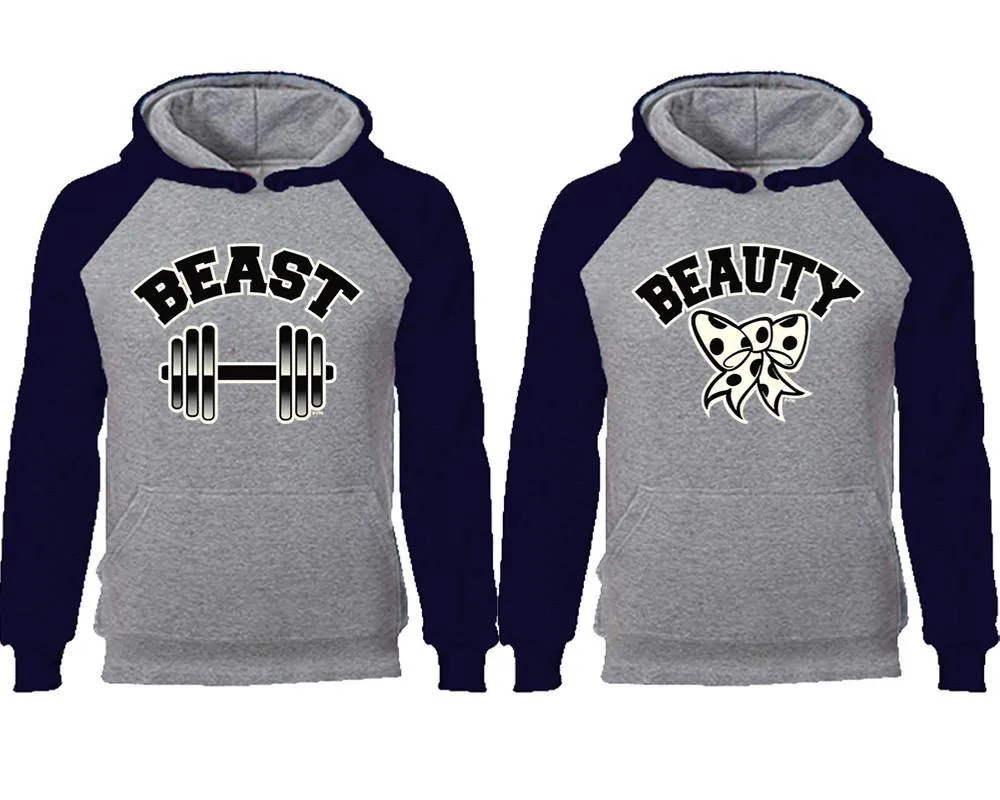 Beast and Beauty Couple Matching Raglan Hoodies,Design Contrast Hoodies