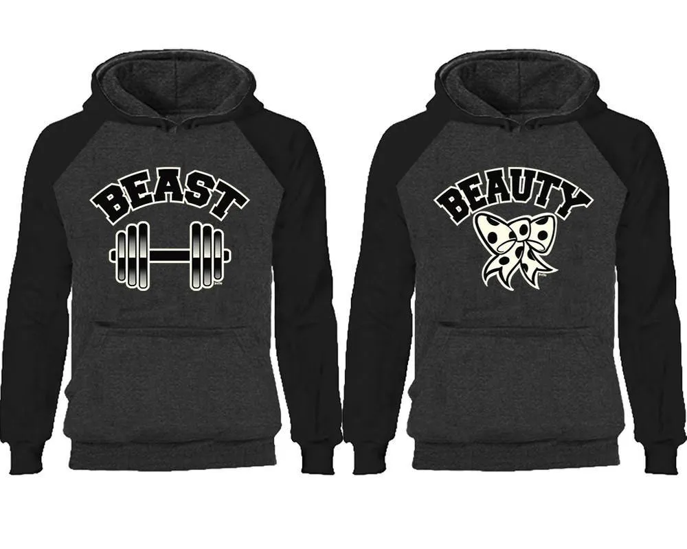 Beast and Beauty Couple Matching Raglan Hoodies,Design Contrast Hoodies