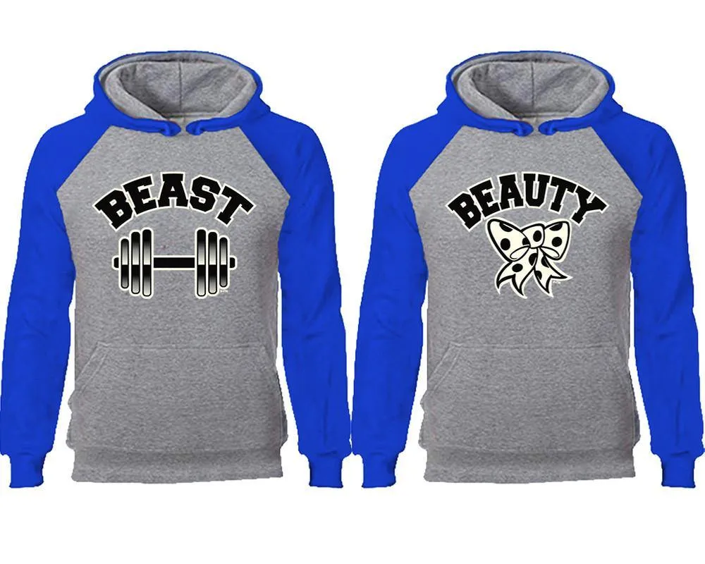 Beast and Beauty Couple Matching Raglan Hoodies,Design Contrast Hoodies