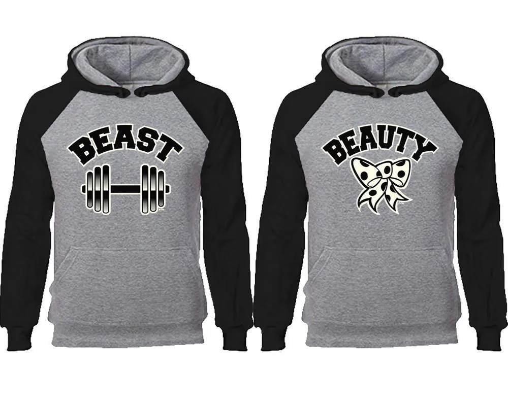 Beast and Beauty Couple Matching Raglan Hoodies,Design Contrast Hoodies