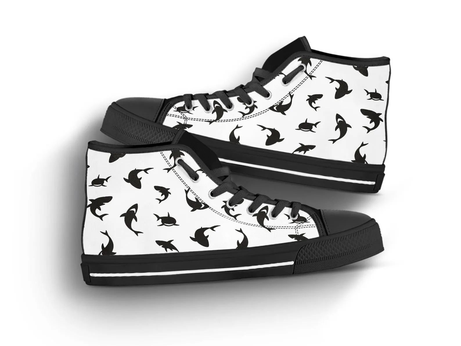 Black Shark Shoes Shark Sneakers Cute Shoes Shark Lover Gifts Custom High Top Converse Style Sneakers For Adults Women & Men