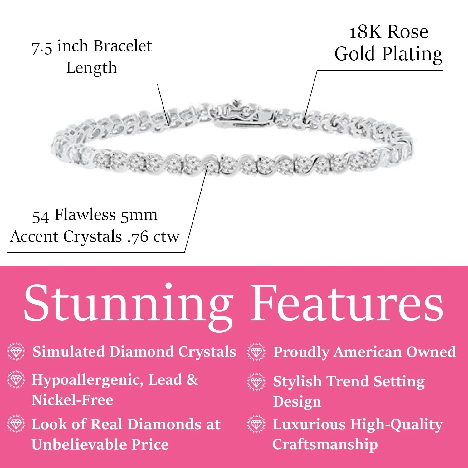 Ezra 18k White Gold Plated Infinity Tennis Bracelet with Simulated Cubic Zirconia Crystals