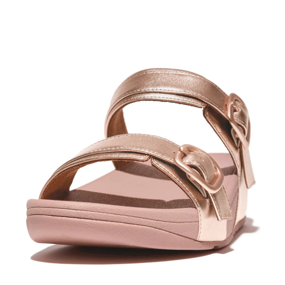 'FitFlop' Women's Adjustable Buckle Metallic Leather Slide Sandal - Rose Gold