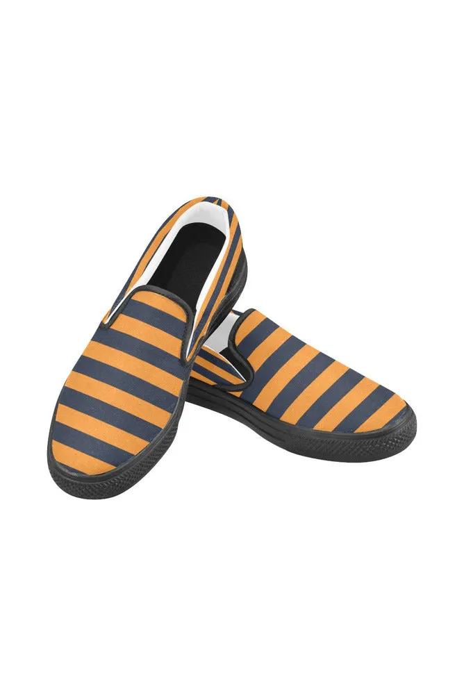 Gold & Blue Stripes Men's Slip-on Canvas Shoes (Model 019)