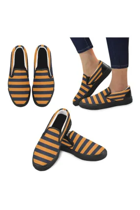 Gold & Blue Stripes Men's Slip-on Canvas Shoes (Model 019)