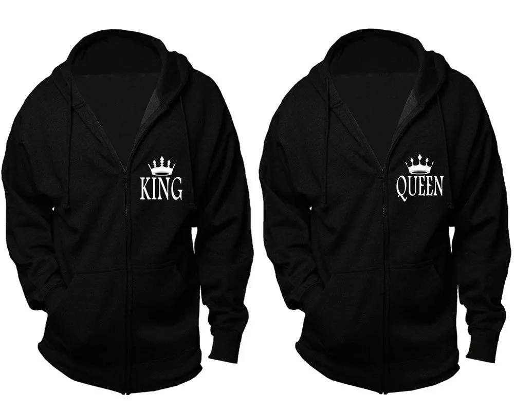 King Queen Couple Matching Zip Up Hoodies