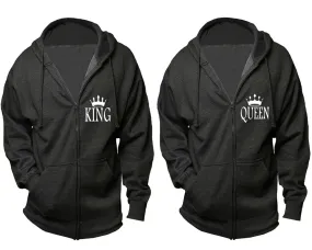 King Queen Couple Matching Zip Up Hoodies