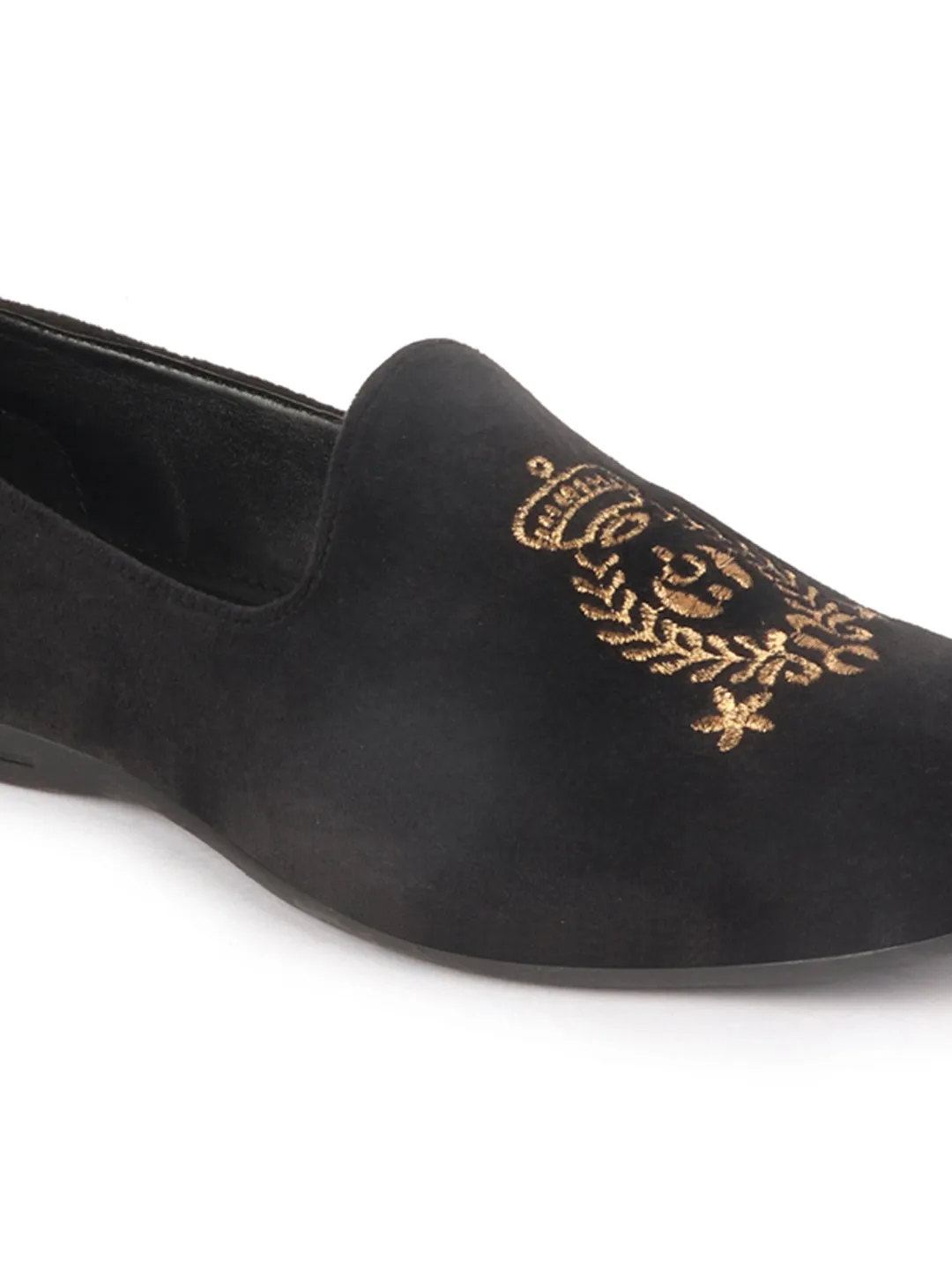 Men Black Velvet Embroidery Design Party Casual Loafer Shoes