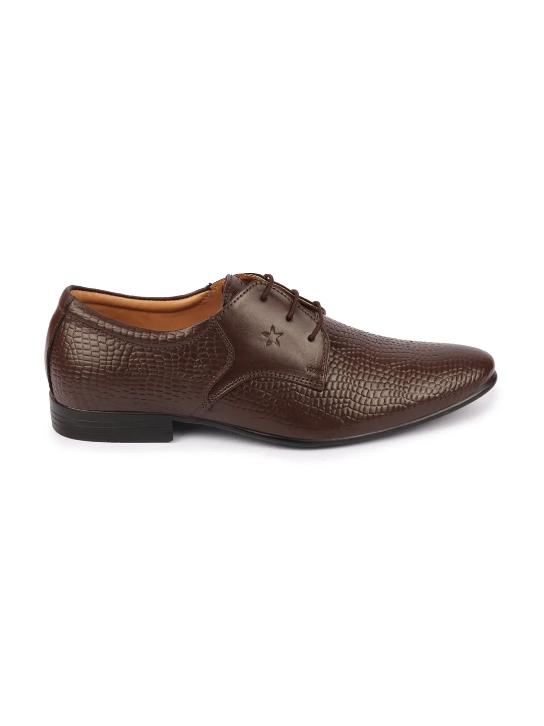 Men Brown Formal Leather Embossed Office Lace Up Shoes