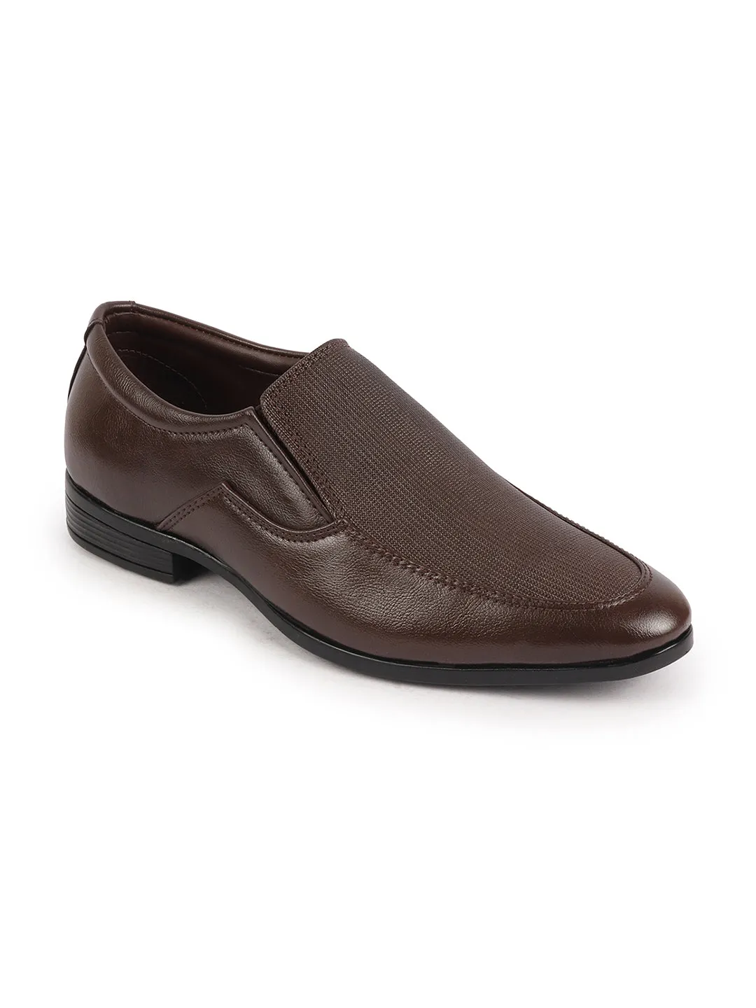 Men Brown Formal Office Meeting Textured Slip On Shoes