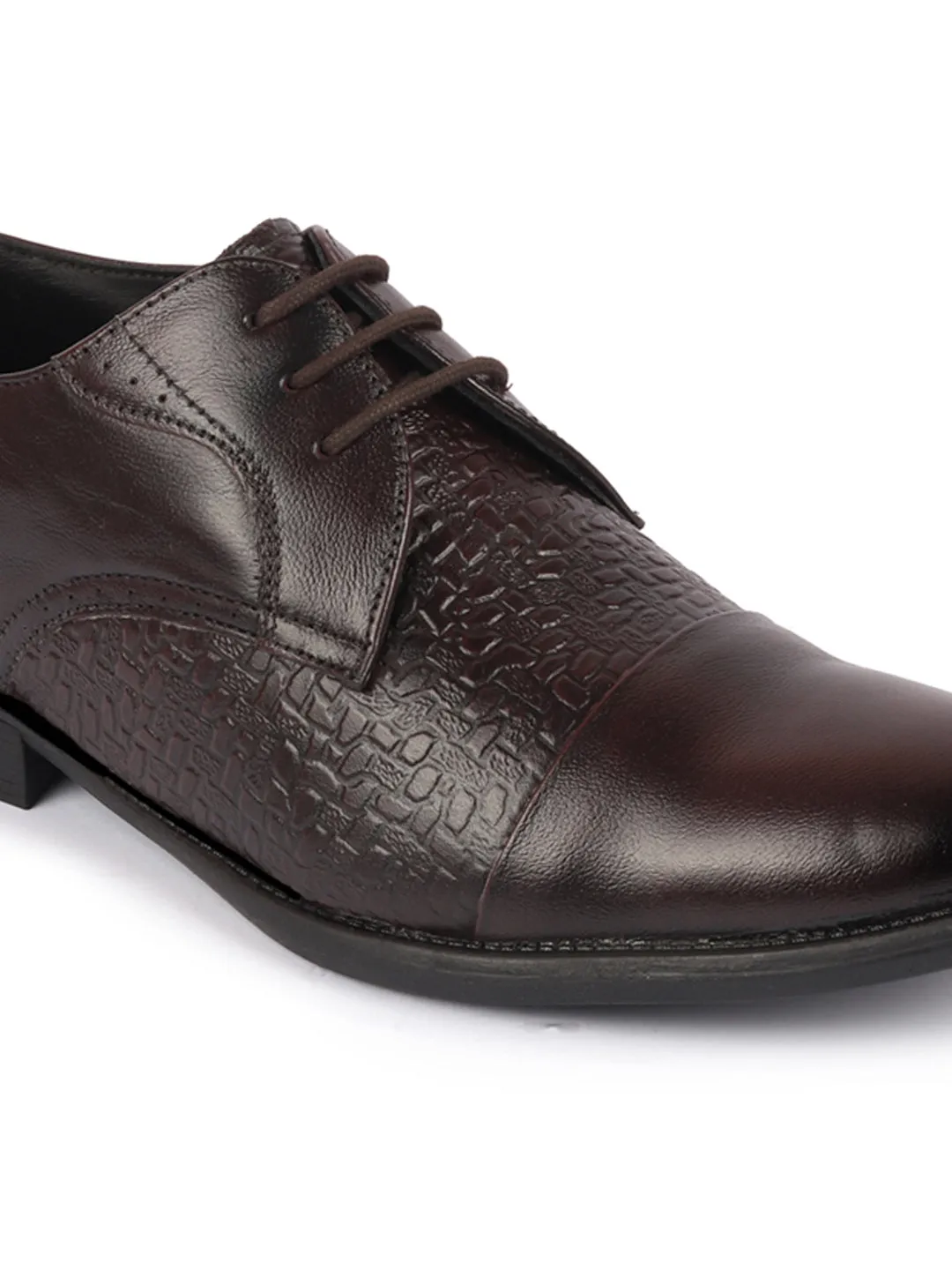 Men Brown Wedding Party Genuine Leather Embossed Design Oxford Lace Up Shoes