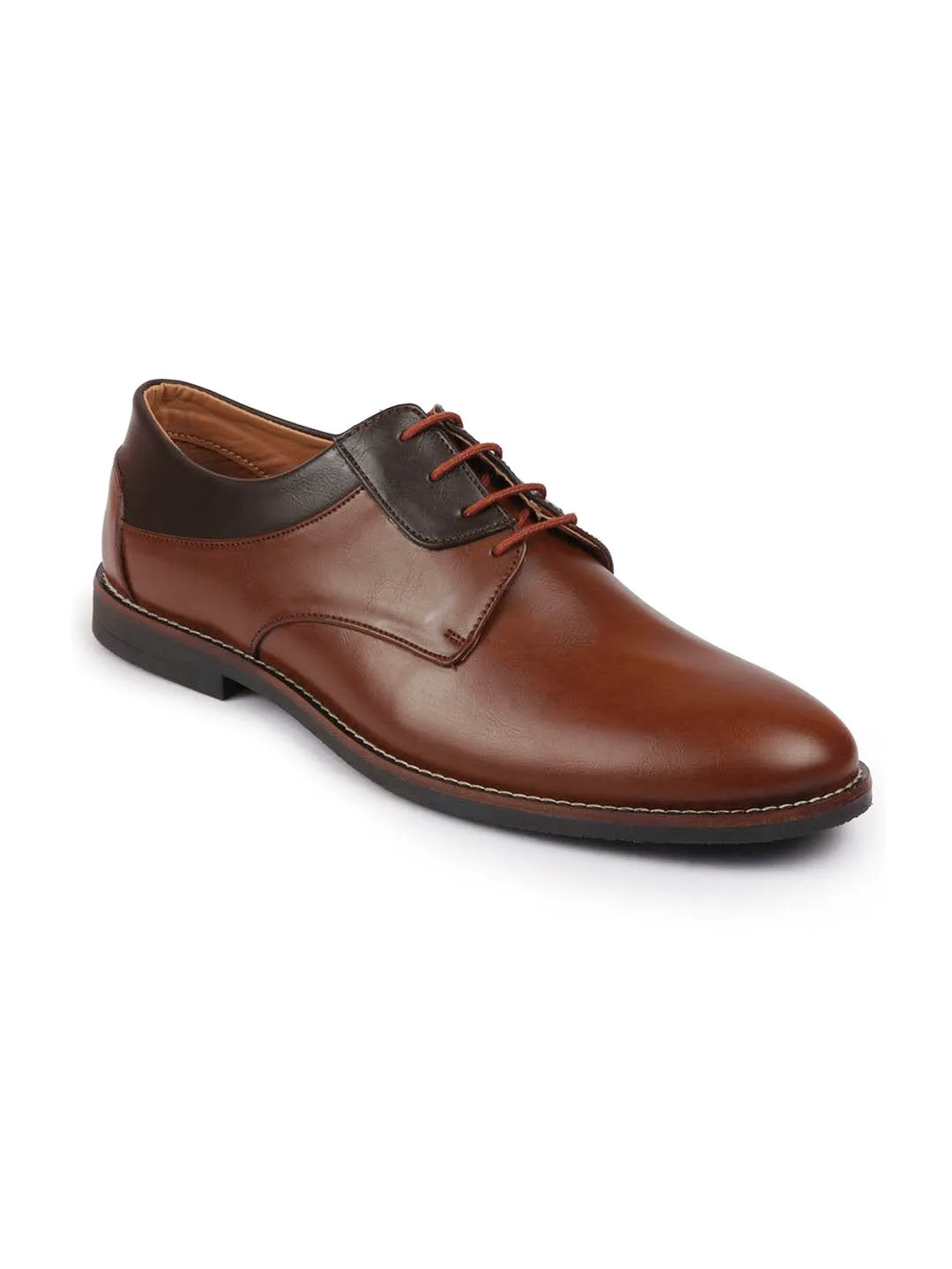 Men Tan Lace Up Welted Oxford Shoes