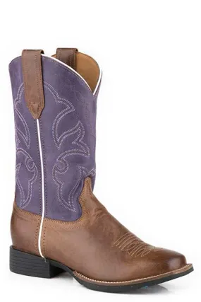 'Roper' Women's 11" Wilder Western Square Toe - Tan / Purple