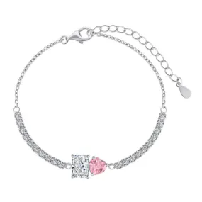 Sparkling Heart Pink Square Diamond Tennis Bracelet