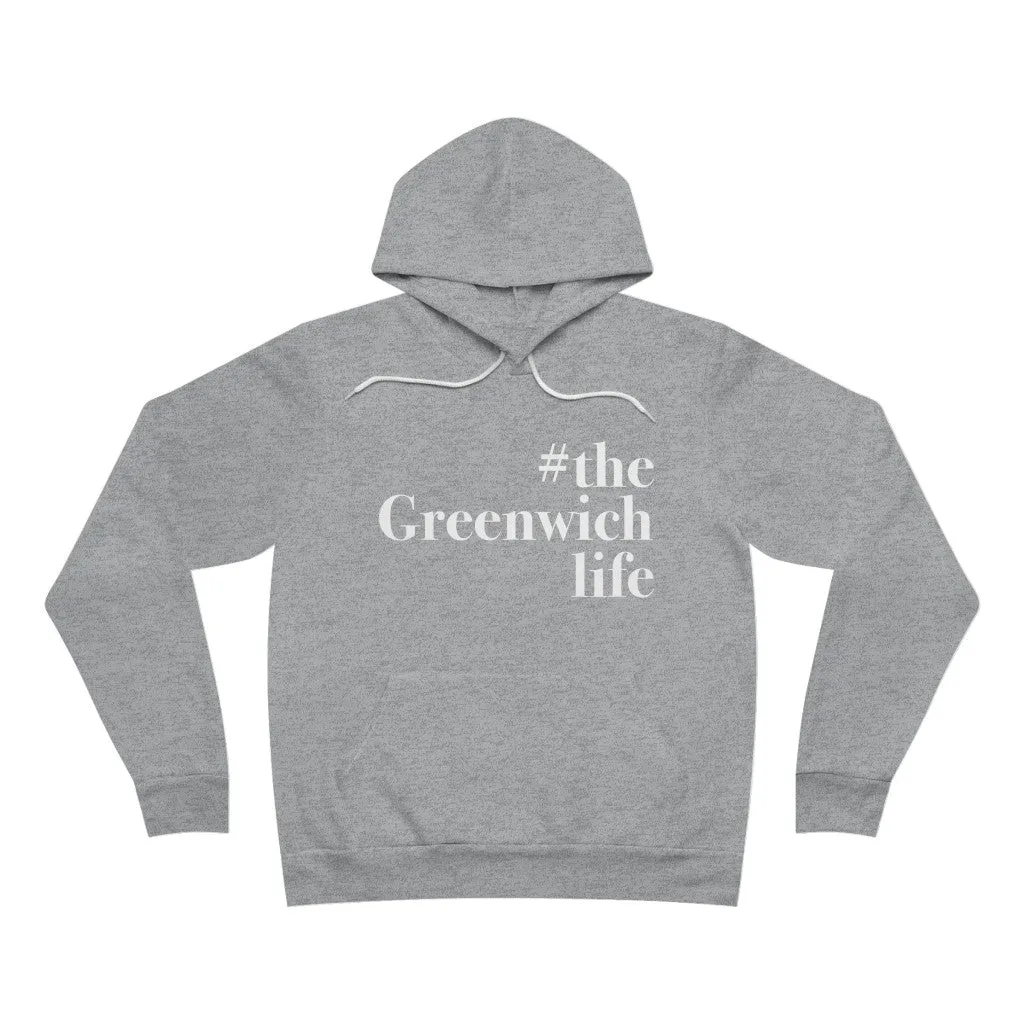 #thegreenwichlife Unisex Sponge Fleece Pullover Hoodie (white font)