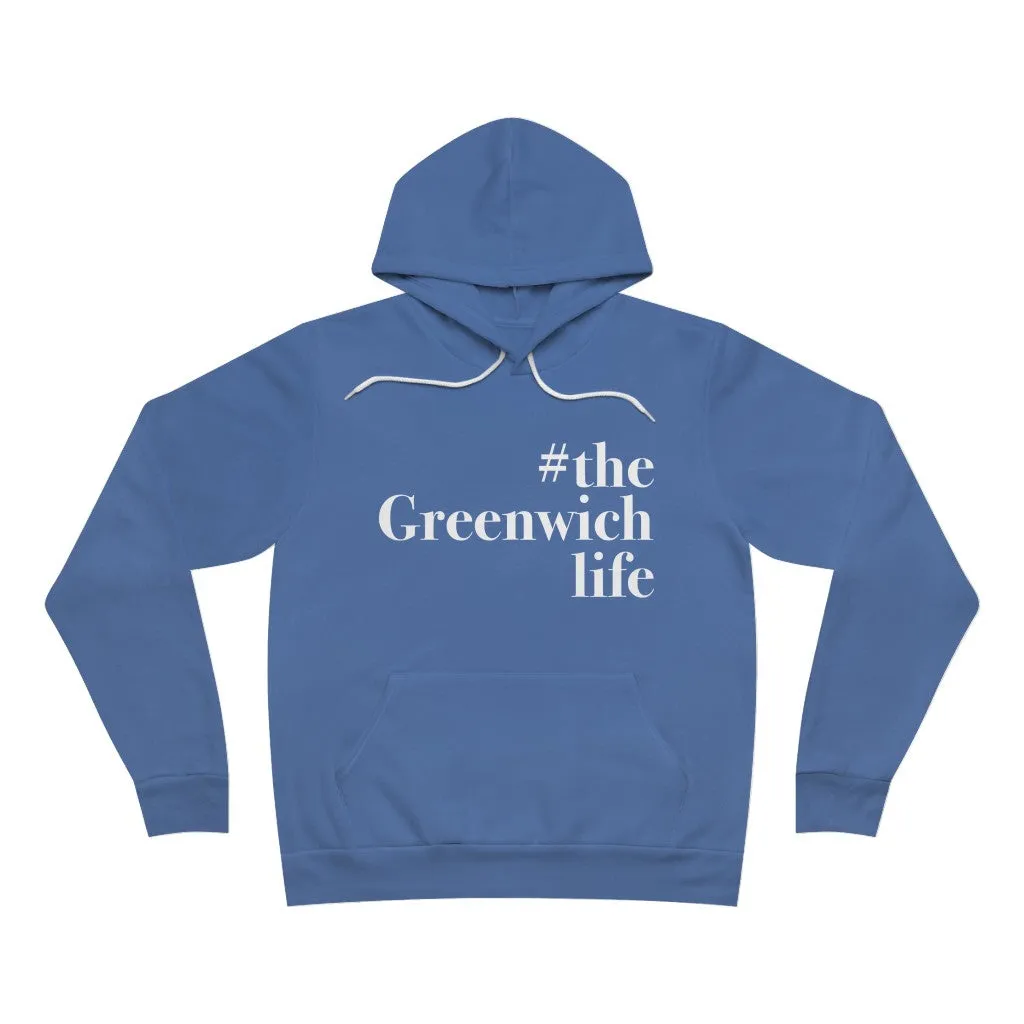 #thegreenwichlife Unisex Sponge Fleece Pullover Hoodie (white font)