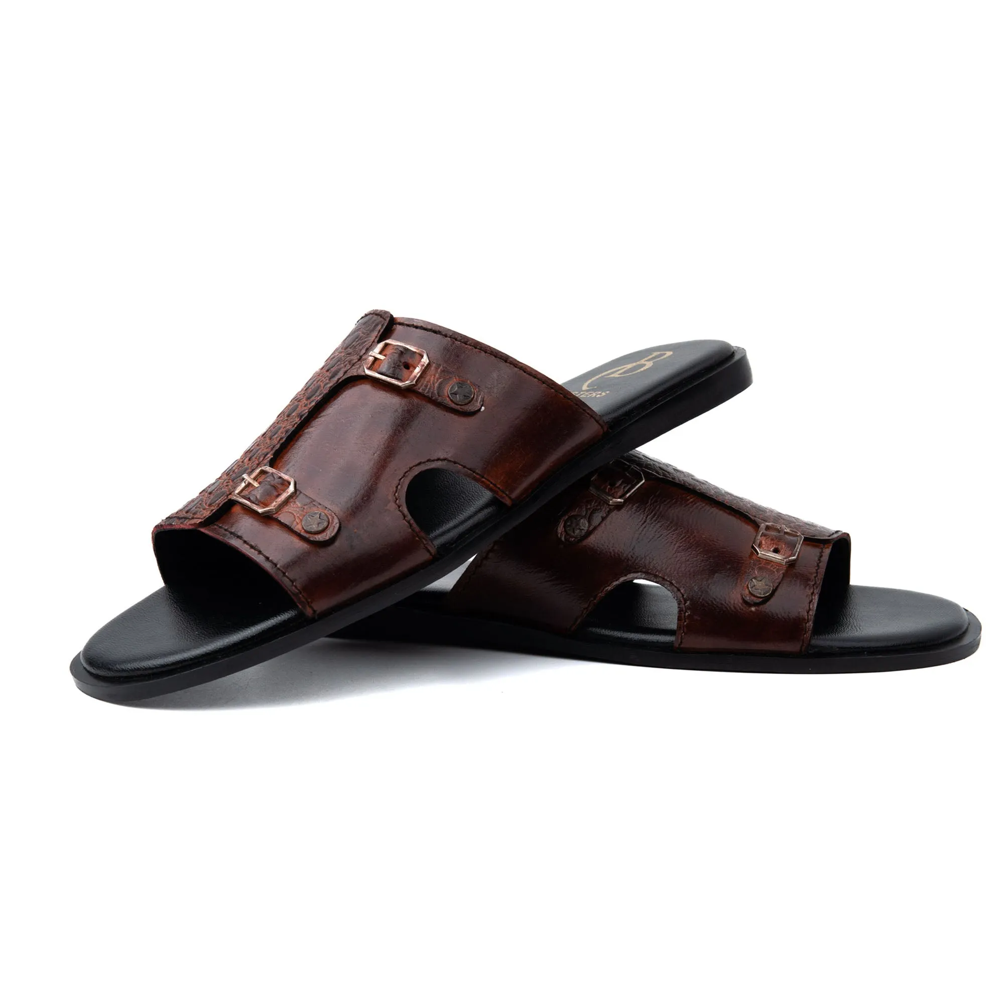 Twin Buckle Premium Leather Slippers