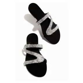 Victoria Adames Sunset Rhinestones Sandals Black