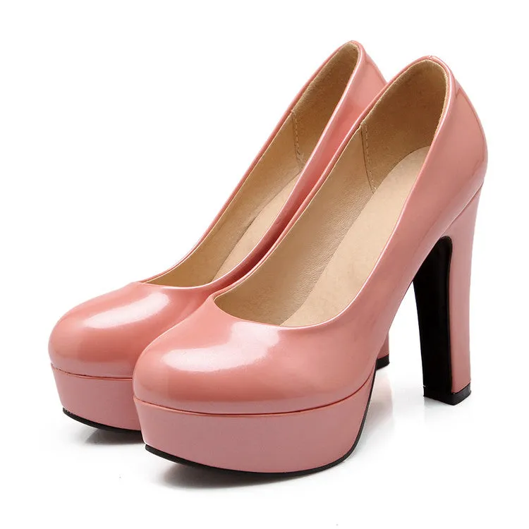 Women's Patent Leather Platform Pumps High Heels Shoes