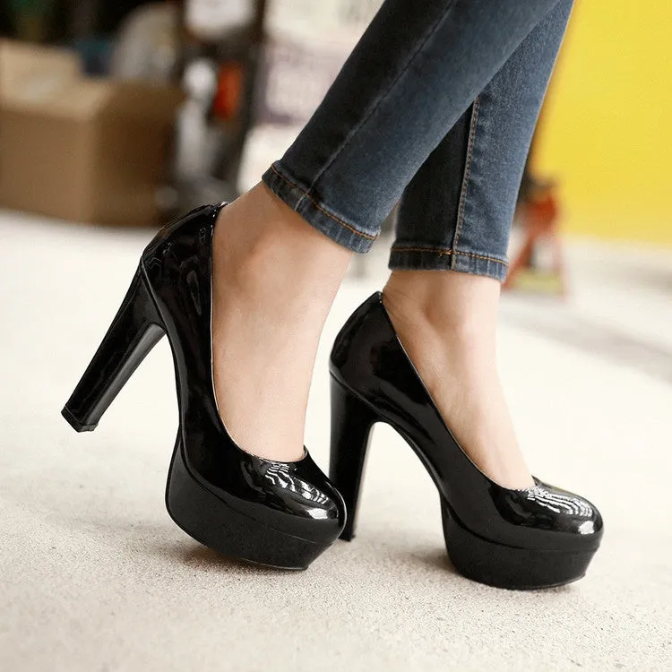 Women's Patent Leather Platform Pumps High Heels Shoes